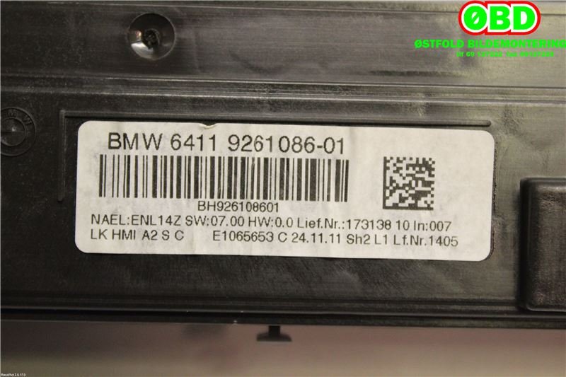 Varmeapparat betjening til BMW 1-Serie 2011-2015 (Fase 1) (F20/F21) (F20/F21) (BMW|64 11 9 287 337||64119261086)