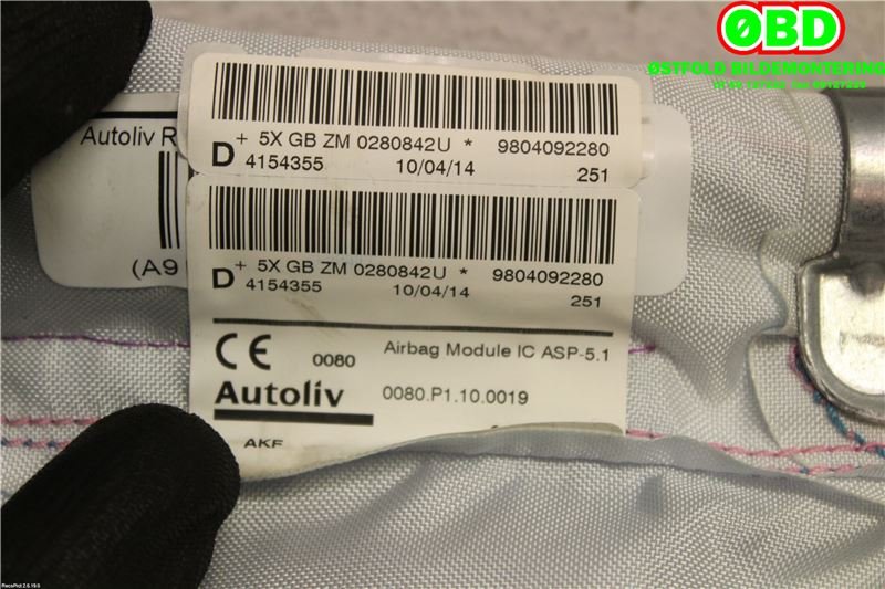 Airbag gardin høyre til Peugeot 2008 2013-2019 (Type I)  (PEUGEOT|9804092280|)