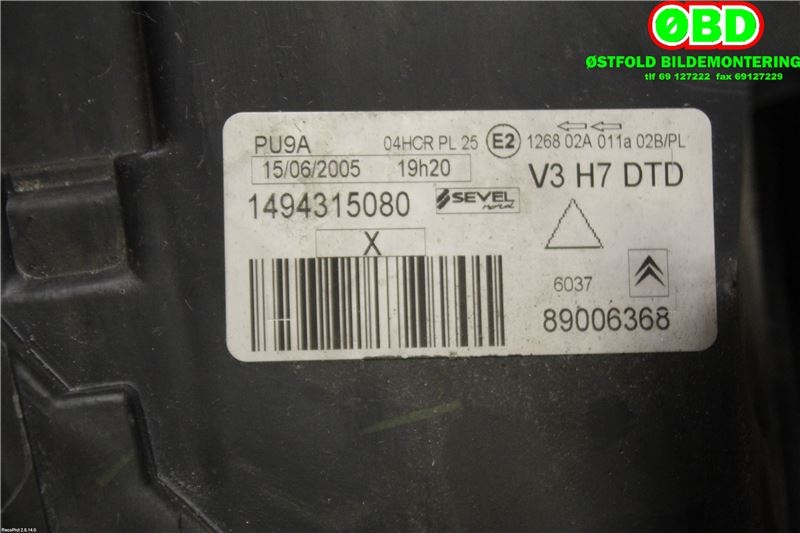 Frontlykt høyre halogen til Citroën C8 2003-2008  (CITROEN|6206 15||1494315080)