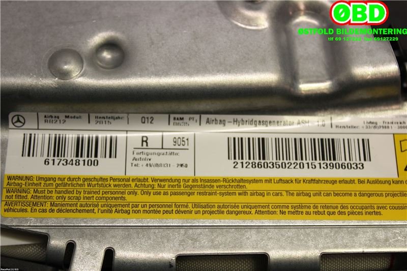 Airbag sidepute høyre til Mercedes E-Klasse 2013-2016 (Fase 2) (W212) (W212) (MERCEDES|A 212 860 35 02||2128603502)