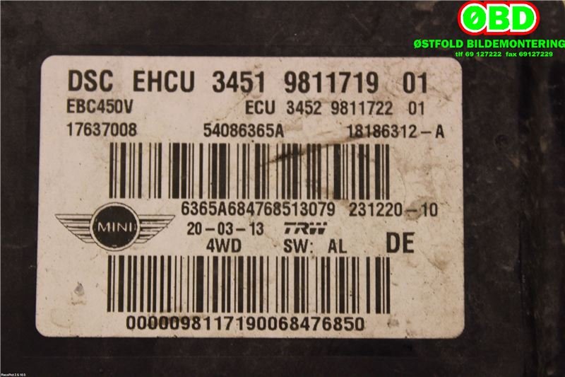 ABS sentral til Mini Countryman 2010-2016 (R60) (R60) (MINI|34 51 9 813 831||34519811719)