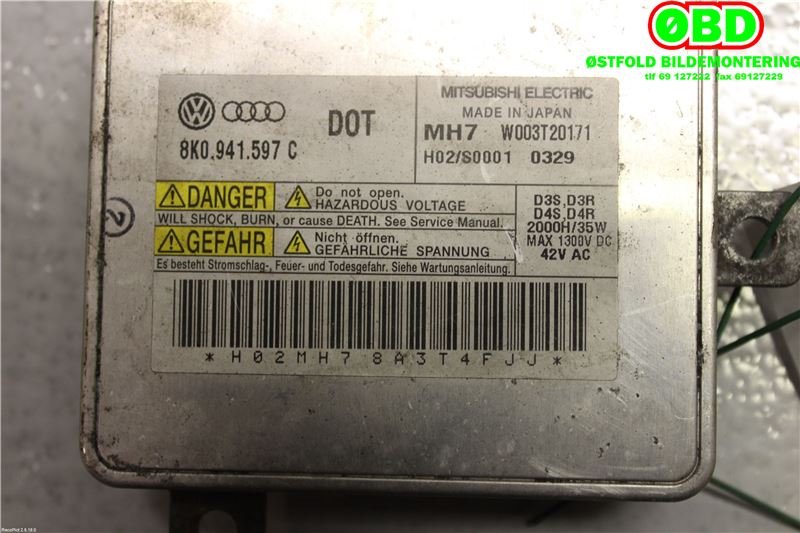 Styreenhet xenon/ballast til Audi A4 2007-2014 (Type IV) (B8) (B8) (AUDI|8K0 941 597 E|W003T20171|8K0941597C)