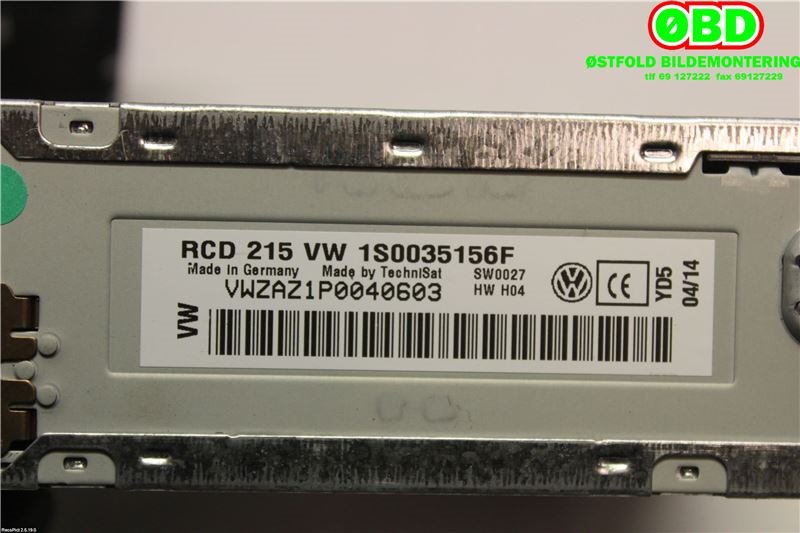 Bilstereo til VW E-Up 2013-2019  (VOLKSWAGEN||1S0035156F)