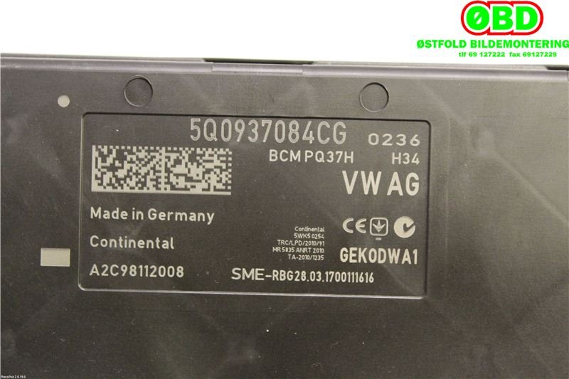 Styreenhet comfort (BCM) til Audi A3 2016-2020 (Type III, Fase 2) (AUDI|5Q0 937 084 CG||5Q0937084CG)