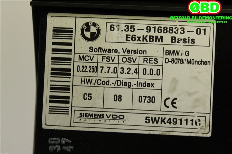 Styreenhet comfort (BCM) til BMW 5-Serie 2003-2010 (E60/E61) (E60/E61) (BMW|61 35 9 176 069|5WK49111|61359168833)