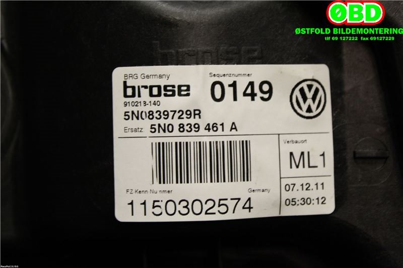 Ruteheis til VW Tiguan 2011-2016 (Type I, Fase 2)  (VOLKSWAGEN|5N0 839 461 A|)