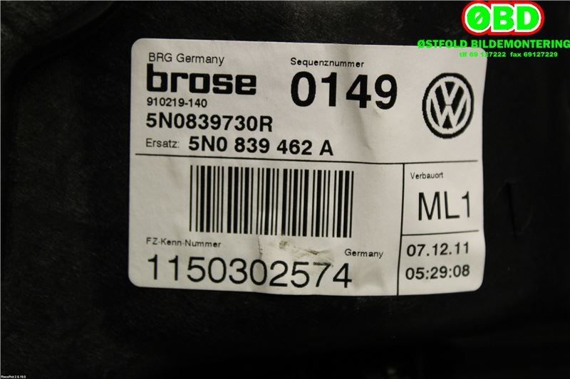 Ruteheis til VW Tiguan 2011-2016 (Type I, Fase 2)  (VOLKSWAGEN|5N0 839 462 A|)