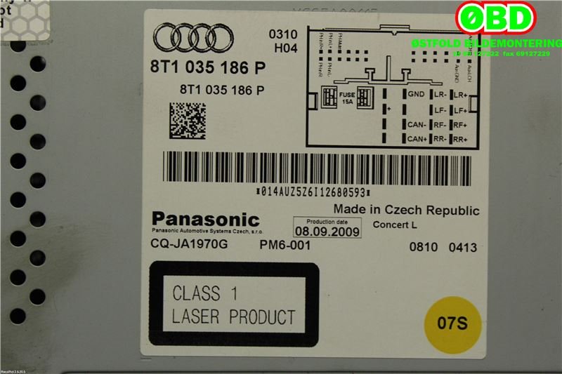Bilstereo til Audi A4 2007-2014 (Type IV) (B8) (B8) (AUDI|8T1 057 186 P|8T1 035 186 PX|8T1035186P)