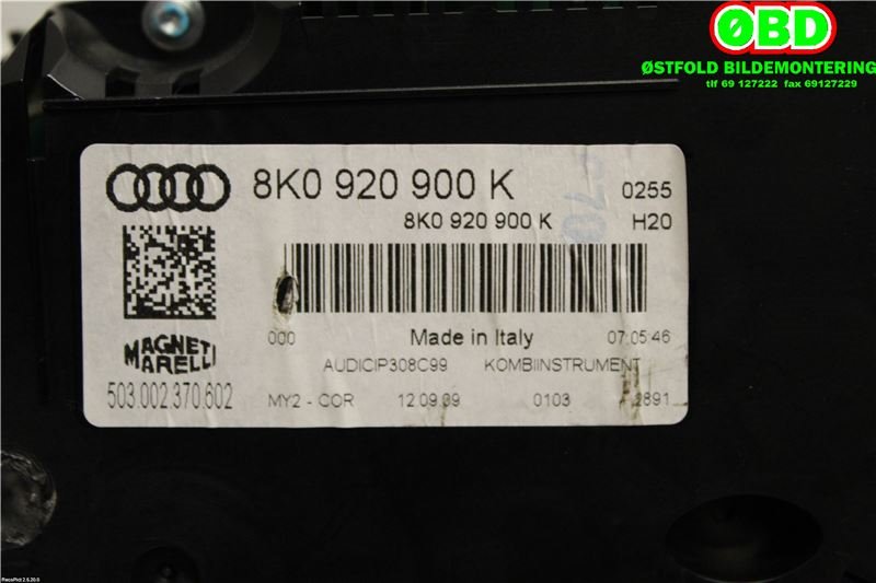 Instrumentpanel til Audi A4 2007-2014 (Type IV) (B8) (B8) (AUDI|8K0920900K|)
