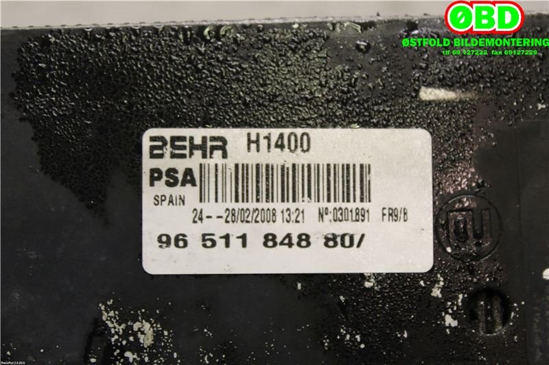 Intercooler til Peugeot 207 2006-2012  (Peugeot|0384J4||9651184880)