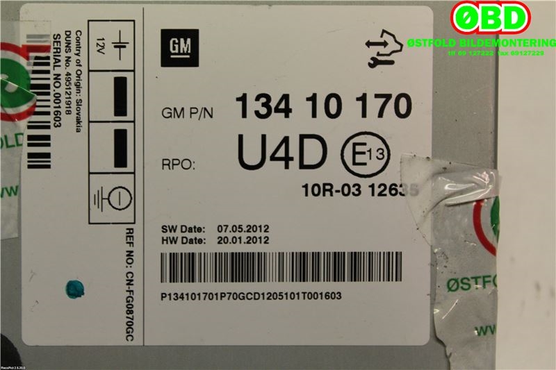 Antenne forsterker til Opel Ampera 2012-2014 (Type I)  (OPEL|20963752|1784054|13410170)