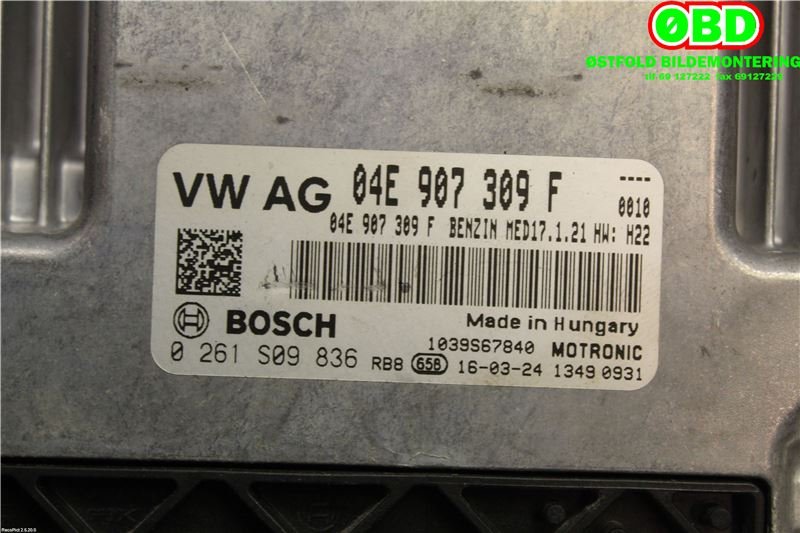 Styreenhet motor til VW Golf VII 2012-2017 (Fase 1)  (VOLKSWAGEN GOLF|04E 906 023 AG|0261S09836|04E907309F)