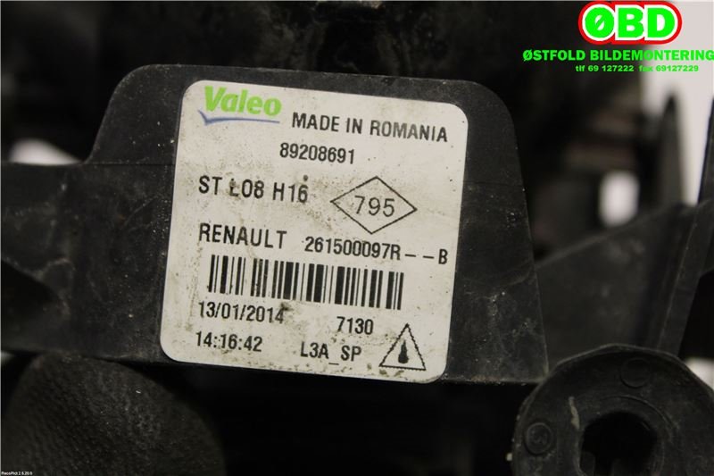 Tåkelykt venstre foran til Renault Clio 2012-2016 (Type IV, Fase 1)  (RENAULT|261500097R|)