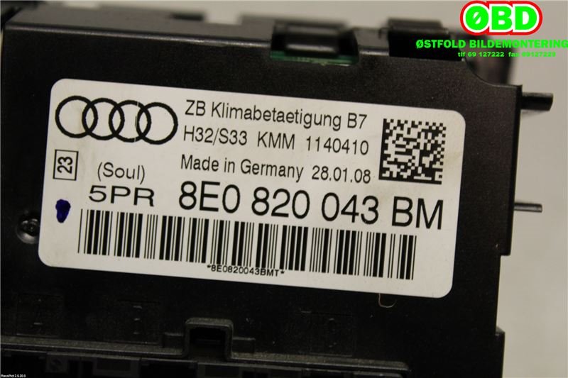 Varmeapparat betjening til Audi A4 2004-2008 (Type III) (B7) (B7) (AUDI|8E0820043BM|)