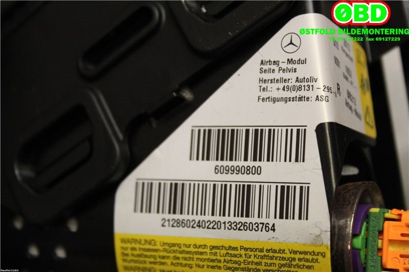 Airbag sidepute høyre til Mercedes E-Klasse 2013-2016 (Fase 2) (W212) (W212) (MERCEDES|A 212 860 24 02||2128602402)