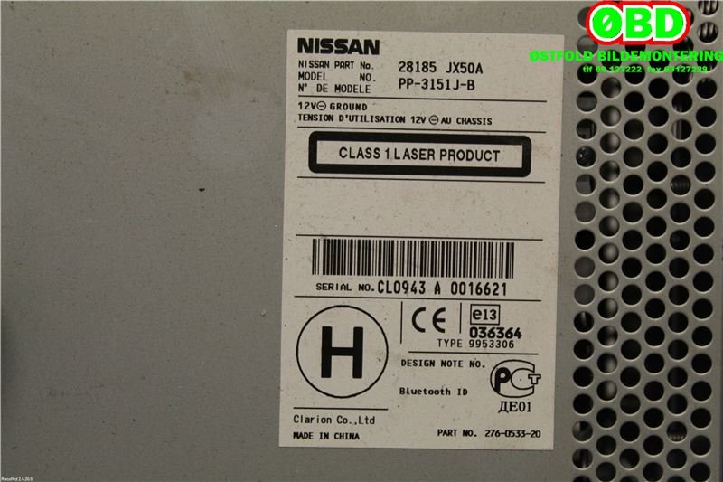 Bilstereo til Nissan NV200 2010-2019 (NISSAN|28185JX50A|)