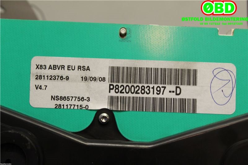 Instrumentpanel til Renault Trafic 2006-2014  (RENAULT|8200283197|)