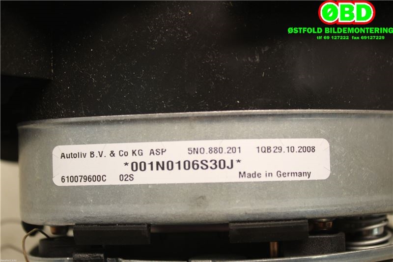 Airbag rattpute til VW Touran 2007-2010 (Type I, Fase 2)  (VOLKSWAGEN|5N0 880 201 C||5N0880201)
