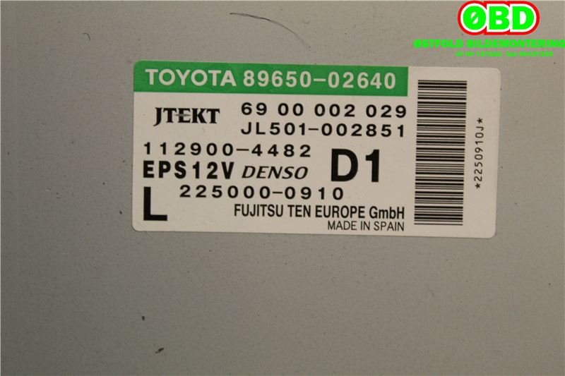 Styreenhet servo til Toyota Auris 2010-2012 (Type I, Fase 2)  (TOYOTA|8965002640|)