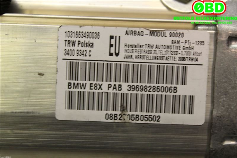 Airbag passasjer til BMW 1-Serie 2004-2011 (E81/E82/E87/E88) (E81/E82/E87/E88) (BMW|72 12 6 982 860|)