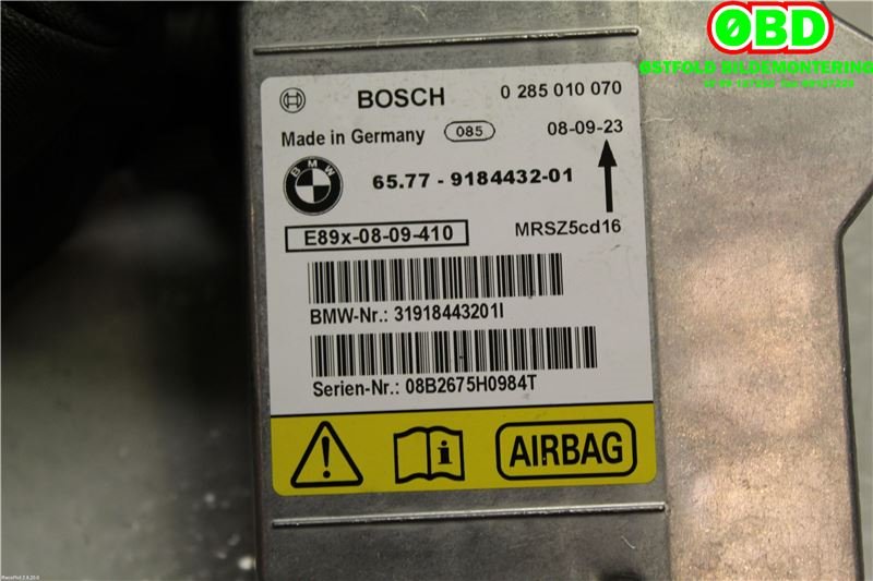 Airbag elektronikk til BMW 1-Serie 2004-2011 (E81/E82/E87/E88) (E81/E82/E87/E88) (BMW|65 77 9 184 432|0285010070|)