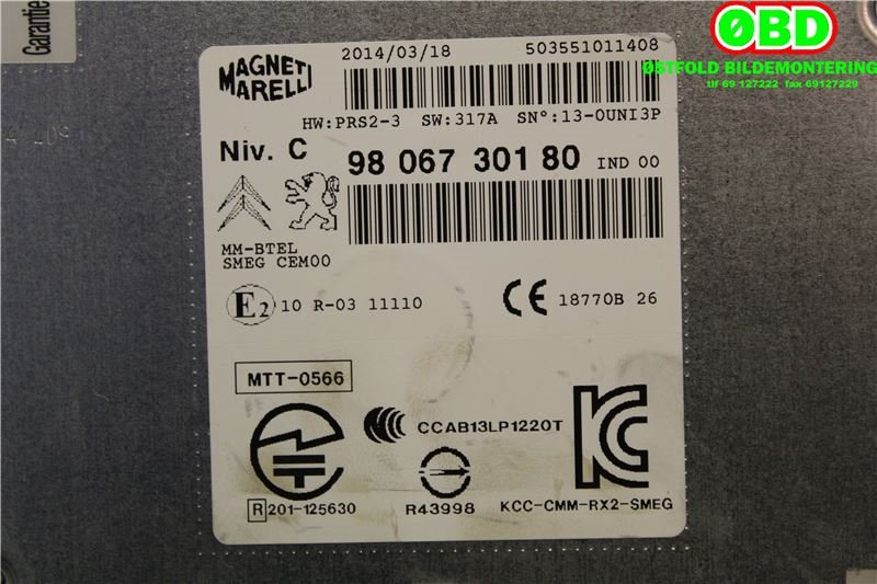 Bilstereo navigasjon til Peugeot 2008 2013-2019 (Type I)  (PEUGEOT|1610769380||9806730180)