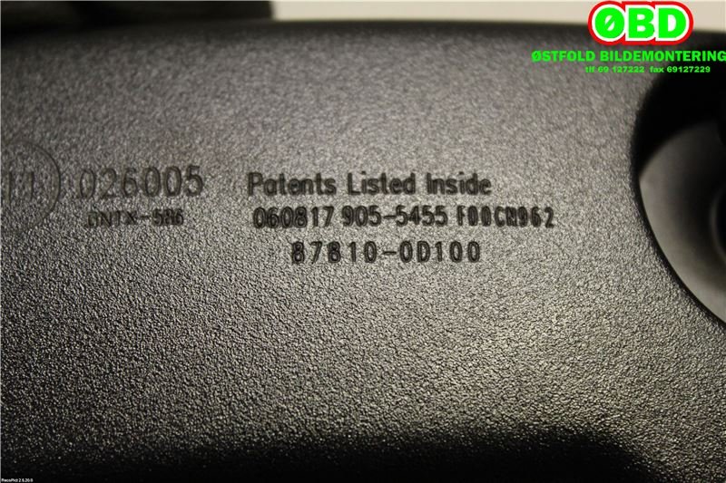 Speil innvendig til Toyota Yaris 2014-2020 (Type III, Fase 2)  (TOYOTA YARIS HYBRID|878100D100|)