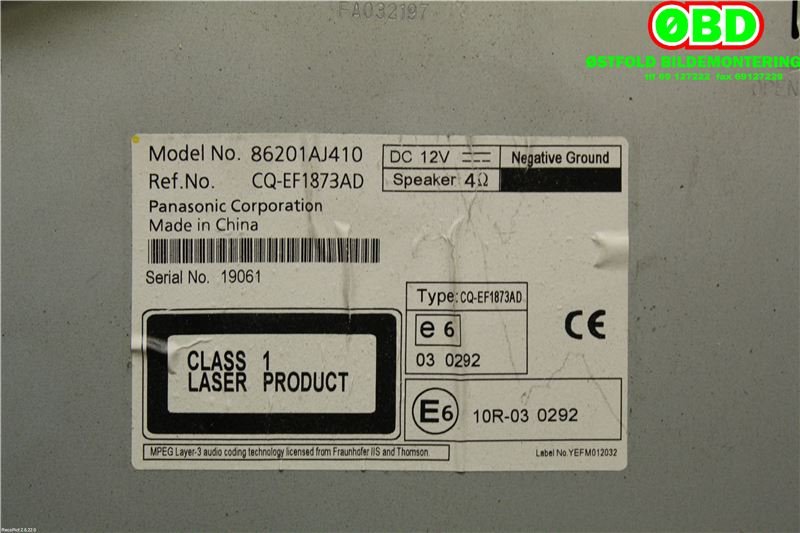 Bilstereo til Subaru Legacy 2009-2015 (SUBARU|86201AJ410|)