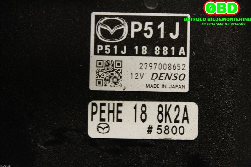 Styreenhet motor til Mazda 3 2013-2016 (Type III, Fase 1)  (MAZDA|P51J18881A|)