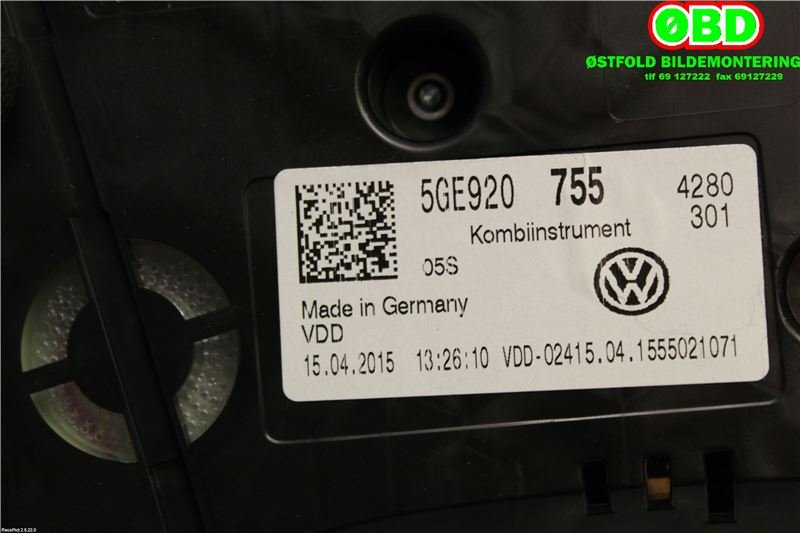 Instrumentpanel til VW e-Golf 2014-2017 (Fase 1)  (VOLKSWAGEN|5GE 920 755||5GE920755)