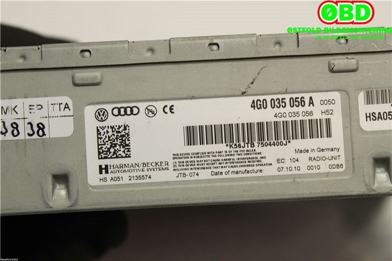 Bilstereo diverse til Audi A1 2010-2014 (Type I, Fase 1) (AUDI|4G0035056A|4G0035056AX)
