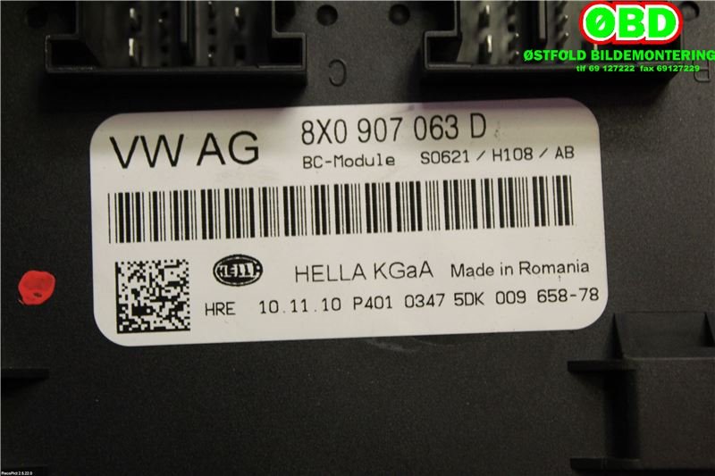 Styreenhet diverse til Audi A1 2010-2014 (Type I, Fase 1)  (AUDI|8X0 907 063 N|8X0 907 063 R|8X0907063D)