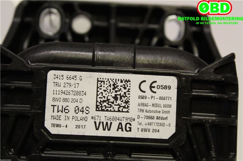 Airbag passasjer til Audi A4 2015-2019 (Type V, Fase 1) (B9) (B9) (AUDI A4 AVANT|8W0880204D|)