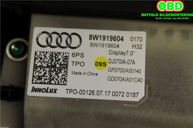 Instrument kjørecomputer til Audi A4 2015-2019 (Type V, Fase 1) (B9) (B9) (AUDI A4 AVANT|8W1919604|)