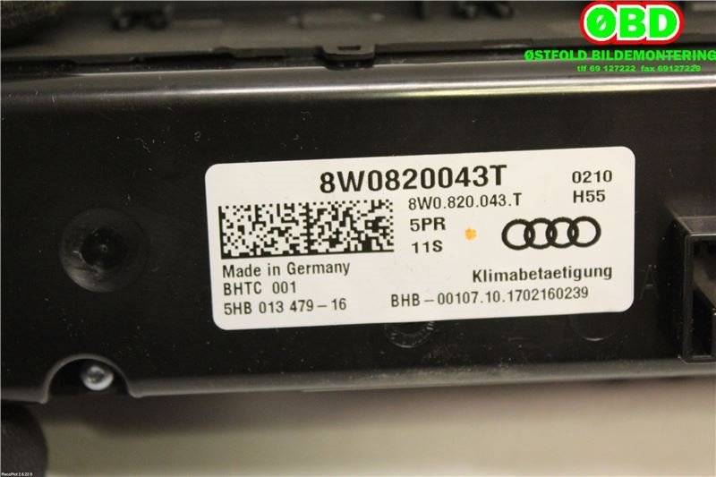 Varmeapparat betjening til Audi A4 2015-2019 (Type V, Fase 1) (B9) (B9) (AUDI A4 AVANT|8W0820043T|)