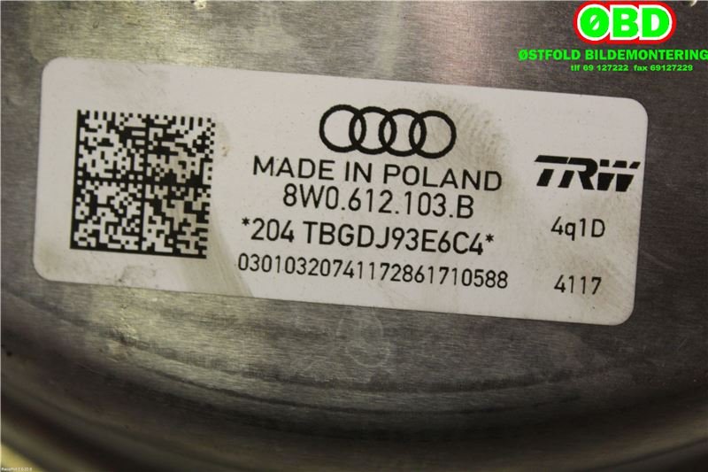 Bremsekraft-forsterker til Audi A4 2015-2019 (Type V, Fase 1) (B9) (B9) (AUDI A4 AVANT|8W0612107|8W0612107C|8W0612103B)