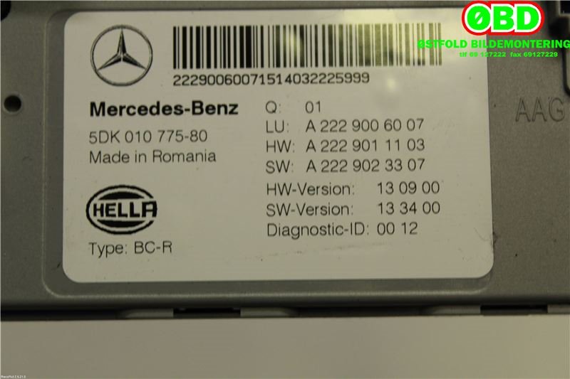 Styreenhet comfort (BCM) til Mercedes C-Klasse 2014-2018 (Fase 1) (W205) (W205) (MERCEDES|A 222 900 60 07|A 222 900 59 14|2229006007)