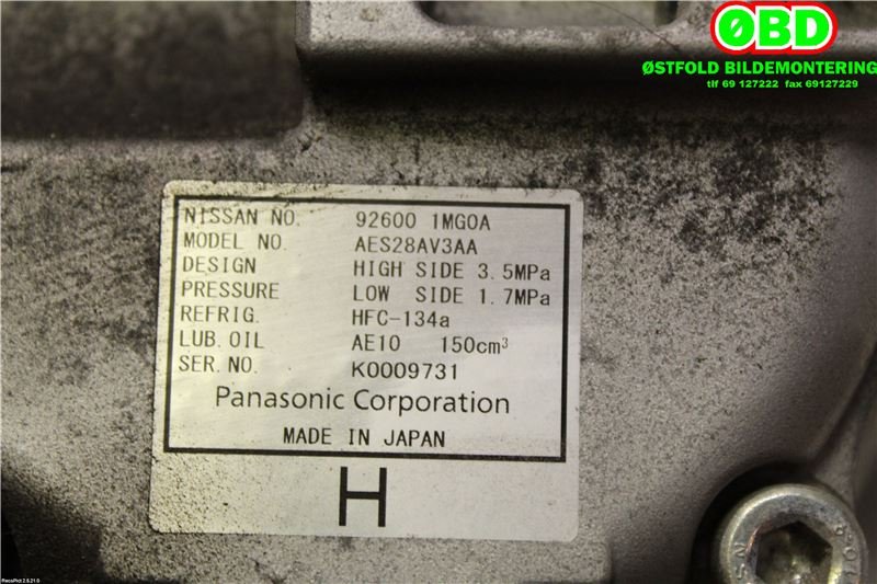 Aircondition kompressor til Nissan Leaf 2011-2017 (Type I)  (NISSAN|926001MG0A|926001MG0B)