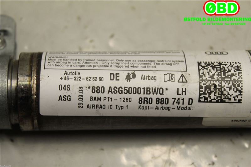 Airbag gardin venstre til Audi Q5 2008-2012 (Type I, Fase 1)  (AUDI|8R0 880 741 E||8R0880741D)