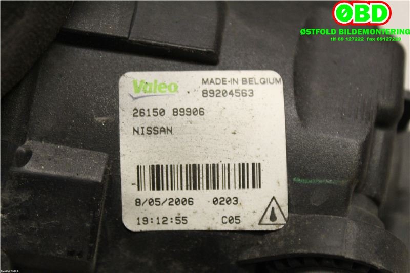 Tåkelykt høyre foran til Nissan Note 2006-2013 (Type I)  (NISSAN|2615089906|261508993B)