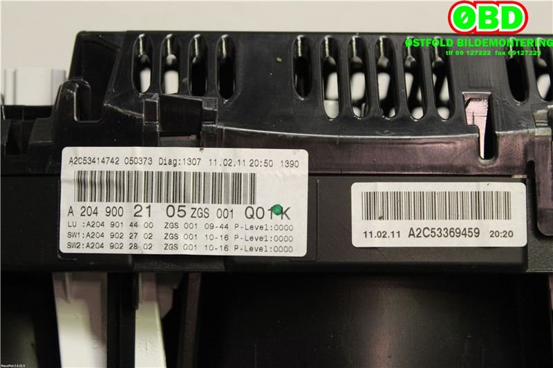 Instrumentpanel til Mercedes C-Klasse 2011-2014 (Fase 2) (W204) (W204) (MERCEDES|A 204 900 21 05|A 204 900 58 07|2049002105)
