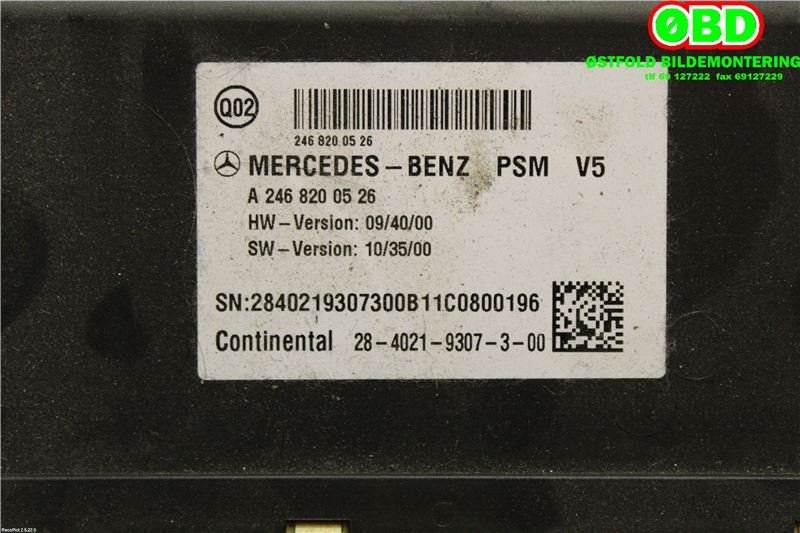 Styreenhet diverse til Mercedes B-Klasse 2011-2018 (W246) (W246) (MERCEDES|A 246 820 05 26||2468200526)