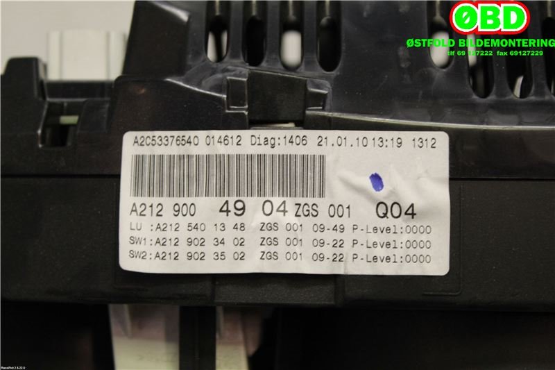 Instrumentpanel til Mercedes E-Klasse 2009-2013 (Fase 1) (W212) (W212) (MERCEDES|A 212 900 49 04||2129004904)