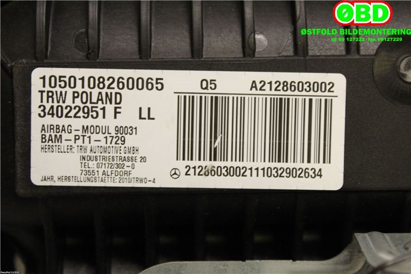 Airbag passasjer til Mercedes E-Klasse 2009-2013 (Fase 1) (W212) (W212) (MERCEDES|A 212 860 30 02||2128603002)