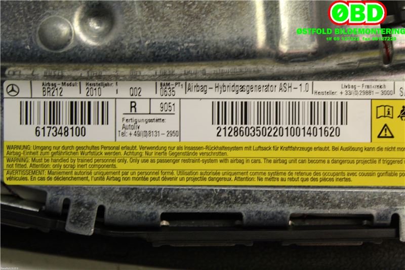 Airbag sidepute høyre til Mercedes E-Klasse 2009-2013 (Fase 1) (W212) (W212) (MERCEDES|A 212 860 35 02||2128603502)