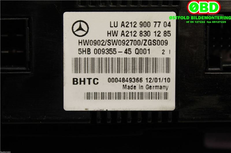 Varmeapparat betjening til Mercedes E-Klasse 2009-2013 (Fase 1) (W212) (W212) (MERCEDES|A 212 900 89 08||2129007704)