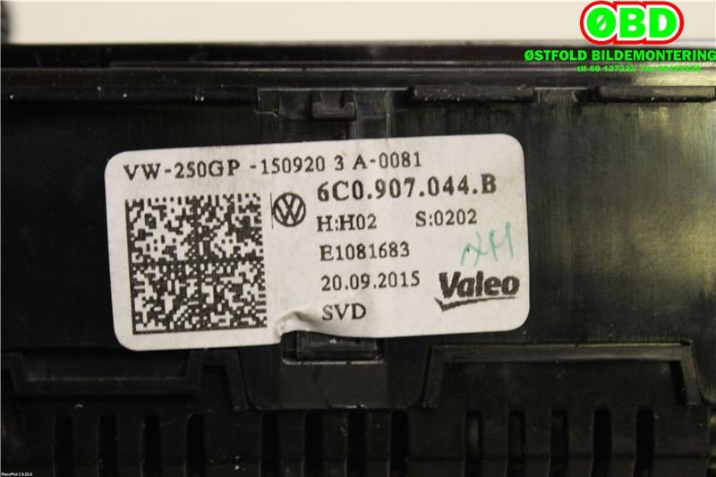 Varmeapparat betjening til VW Polo 2014-2017 (Type V, Fase 2) (VOLKSWAGEN|6C0 907 044 B|6C0 907 044 D|6C0907044B)