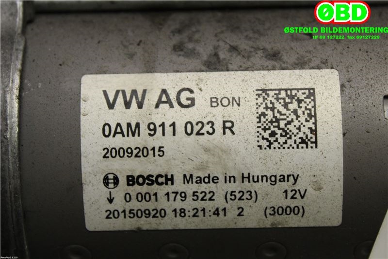 Starter til VW Polo 2014-2017 (Type V, Fase 2) (VOLKSWAGEN|0AM 911 023 N|0AM 911 022 C|0AM911023R)