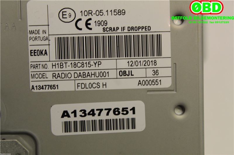 Bilstereo til Ford Fiesta 2017-->> (Type VII)  (FORD FIESTA|2325589||H1BT18C815YP)