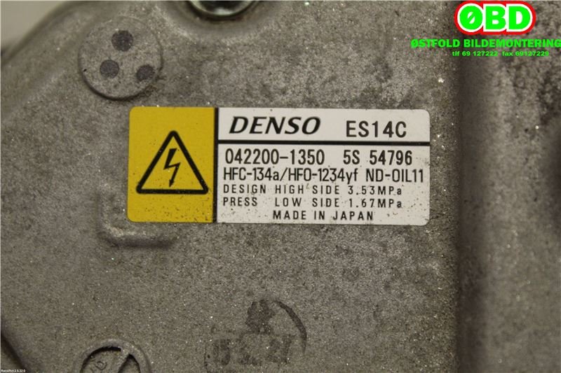 Aircondition kompressor til Toyota Yaris 2014-2020 (Type III, Fase 2)  (TOYOTA|8837052012|0422001350|)